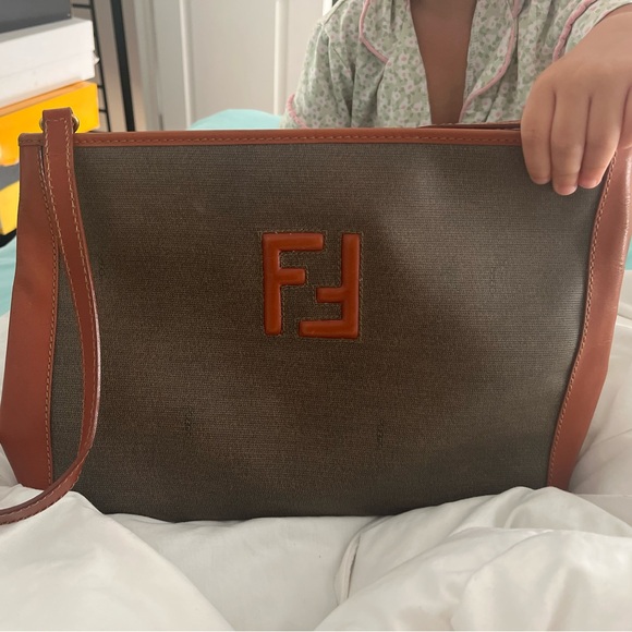 Handbags - Fendi Brown and Tan Vintage Crossbody Bag.   Strap comes off full Clutch Bag